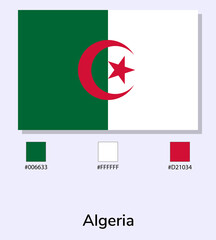 Vector Illustration of Algeria flag isolated on light blue background. Illustration National Algeria flag with Color Codes. As close as possible to the original. ready to use, easy to edit.