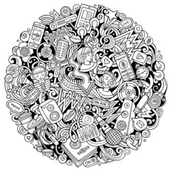 Audio content cartoon doodles illustration.