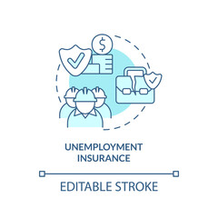 Unemployment insurance turquoise concept icon. Federal social financial support abstract idea thin line illustration. Isolated outline drawing. Editable stroke. Arial, Myriad Pro-Bold fonts used