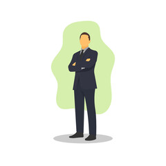 Standing confident business man simple flat vector character illustration.