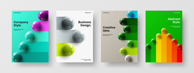 Unique corporate cover A4 vector design template bundle. Original 3D balls handbill concept composition.