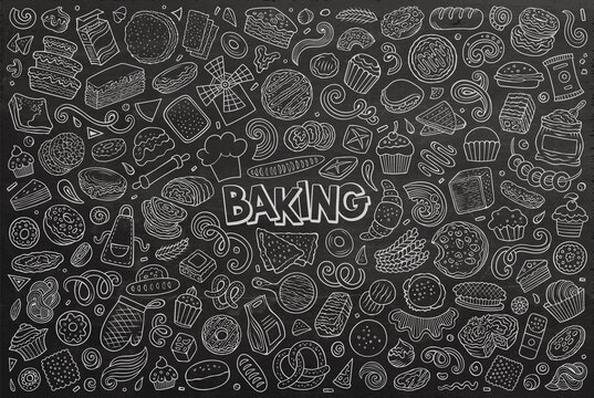 Cartoon set of bakery theme items, objects and symbols