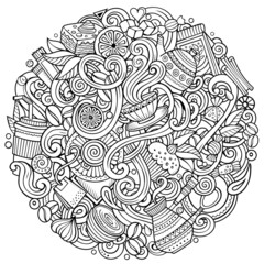 Cafe funny hand drawn vector doodles illustration.