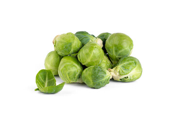 Fresh organic Brussels sprouts on white background.