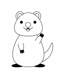 Cute cartoon Smile Quokka. Draw illustration in black and white