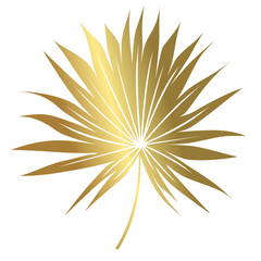 Palm leaf in gold color isolated on white background. Decorative tropical  leaf with color gradient. Vector illustration.