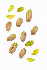 pistachios close-up on a white background