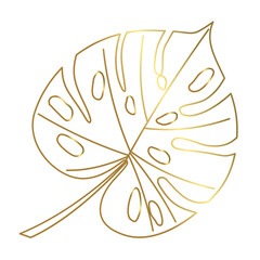 Leaf Monstera line isolated on white background. Decorative tropical leaf with color gradient. Vector illustration.