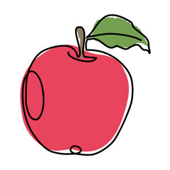 Apple continuous line drawing, Black and white vector minimalistic linear illustration made of one line