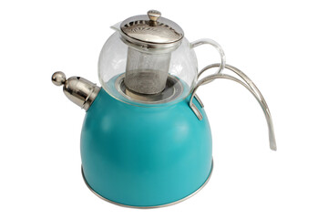 turquoise teapot on a white background