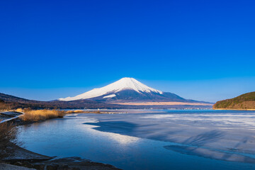 Fototapeta na wymiar 山中湖から眺める冬の富士山