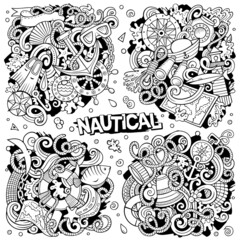 Nautical cartoon vector doodle designs set.
