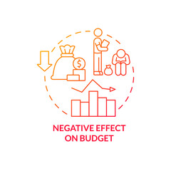 Negative effect on budget red gradient concept icon. Legalizing unauthorized immigrants issues abstract idea thin line illustration. Isolated outline drawing. Myriad Pro-Bold font used
