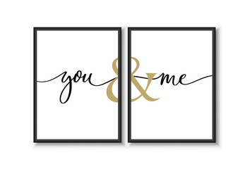 You and me - minimalistic lettering poster design vector.