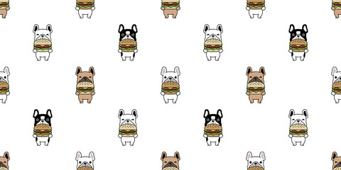 dog seamless pattern french bulldog hamburger vector puppy pet fast food breed cartoon character repeat wallpaper tile background doodle illustration design isolated