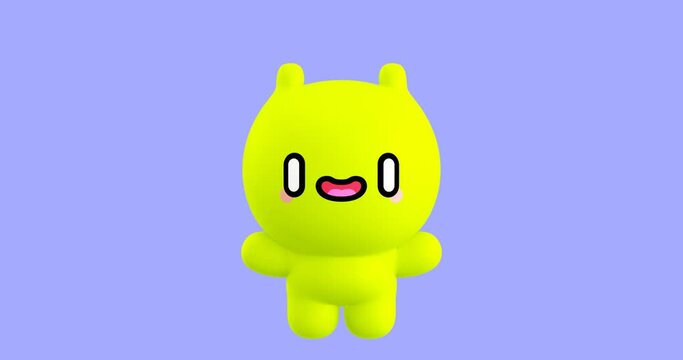 Funny Looped cartoon kawaii character. Cute emotions and move animation. 4k video
