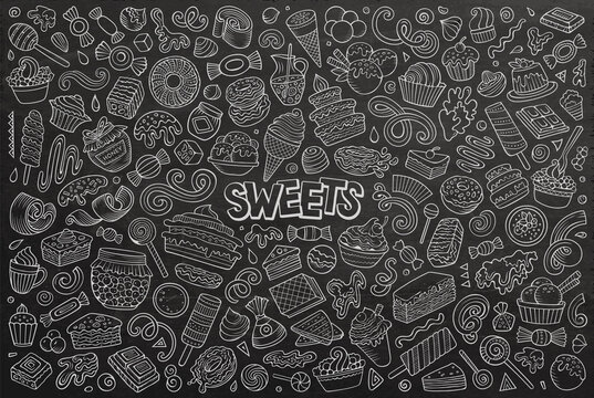Cartoon set of Sweets theme items, objects and symbols