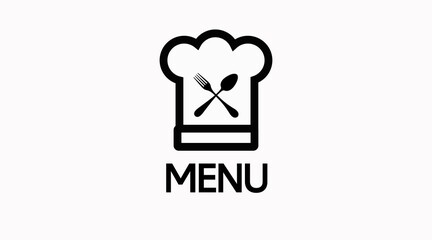 Menu or Kitchen Icon. Vector isolated editable linear illustration of a chef hat, fork and spoon