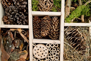 Making Insect Hotel of Natural Materials. Shelter for Bugs, Bees, Wasps, Butterflies. Environment friendly. Ecological pest control. Attracts bees to pollinate your plants. Education for children.