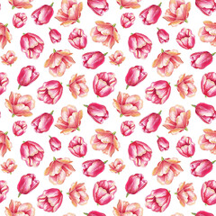 Watercolor tulips. Seamless pattern. Hand-painted