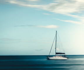 Beautiful minimalist panning shot of a boat in the ocean