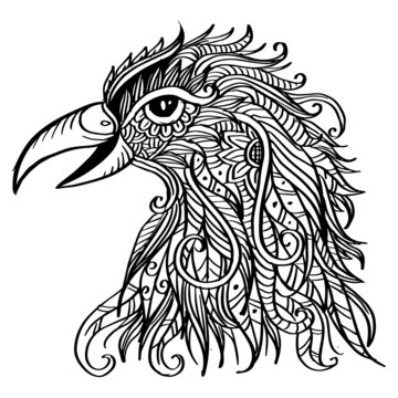 Hand drawn Eagle head zentangle art	