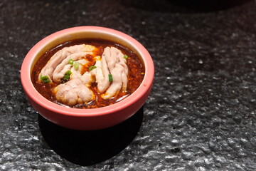 spicy pig's brains on table. Traditional Chinese Sichuan cuisine