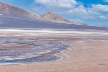 Stunning glacial salt lagoons on the Atacama desert in Chile near the borders with Bolivia and Argentina.