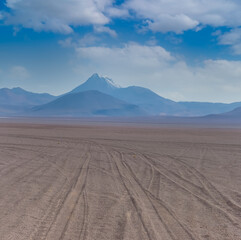 Stunning view of the high altitude plateau (altiplano) in the Atacama desert, Chile, near the borders with Bolivia and Argentina