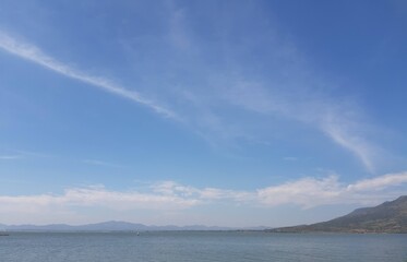 clouds over the lake. Lam Ta Khong Dam. blue sky over the lake.
