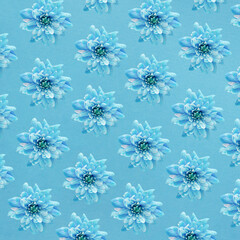 Soft blue flowers on sky blue background. Spring summer happy awakening concept. Nature minimal design pattern