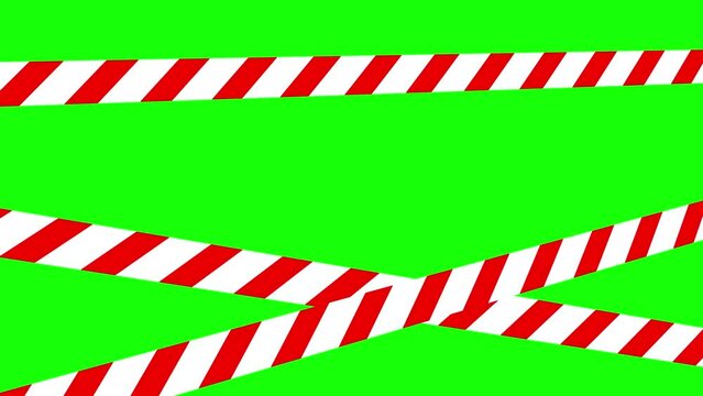 Red Animated Barricade Tape Lines 4K Animation, Green Background for Chroma Key Use