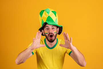 football fanatic. Excited cheering man screaming goal