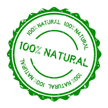 Grunge green 100 percent natural word round rubber seal stamp on white background