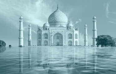 Obraz premium Taj mahal front view with reflection - Agra, India 