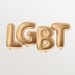 LGBT letters 3D illustration golden isolated typography with balloon style realistic rendered floating for celebration concept illustration in white clean background