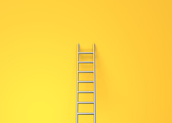 Step ladder on a yellow wall with copy space. 3d rendering 3d illustration