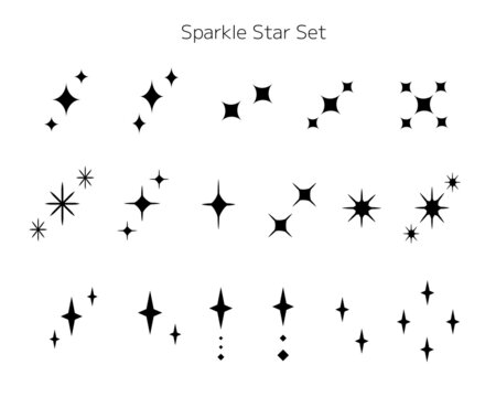 シンプルな輝く星のイラストセット　キラキラ