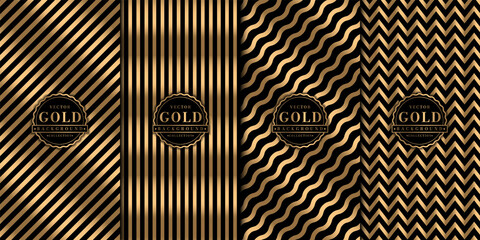 Abstract stripes patterns with elegant gold combination set. Brochure cover Horizontal and zigzag, chevron, striped, template.Vector illustration.