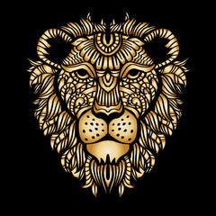 Gold Zentangle Lion. Mandala drawing, Lion mandala, Doodle art designs