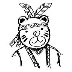 Cartoon Bear Indian. Vector Illustration of a Cute Bear  with Feathers.