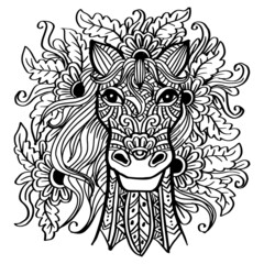 Hand drawn zentangle horse head illustration