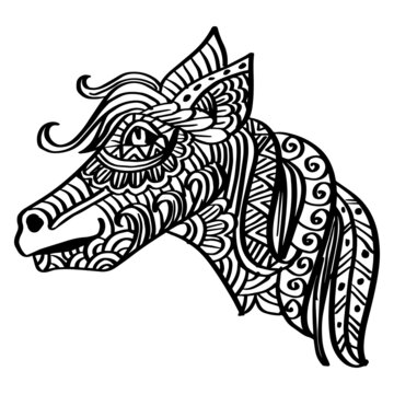 Hand drawn zentangle horse head illustration