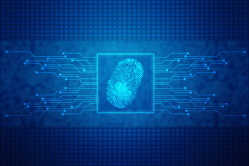 Abstract security system concept with fingerprint on technology background, Fingerprint Scanning Identification System. Biometric Authorization and Business Security Concept