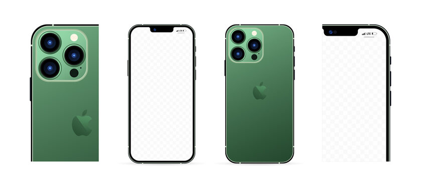 New iPhone 13 pro max Green color by Apple Inc. Mock-up screen iphone and back side iphone. Smartphone mockups. Mock-up screen iPhone. Vector illustration. Ukraine, Zaporizhzhia - March, 14