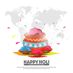 Happy Holi. India colorful festival celebration with map background.