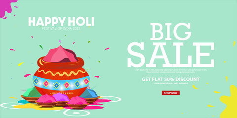 Big Sale Offer Advertising Poster At Holi Festive Sale For Happy Holi Colors Festival.