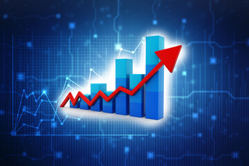 3d rendering business graph and documents. Stock market chart. Business graph background, Financial Background