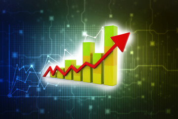 3d rendering business graph and documents. Stock market chart. Business graph background, Financial Background