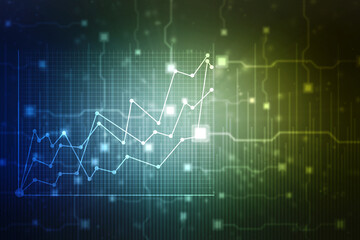 Business Growth graph on technology background, Futuristic raise arrow chart digital transformation abstract technology background. Big data and business growth currency stock and investment economy